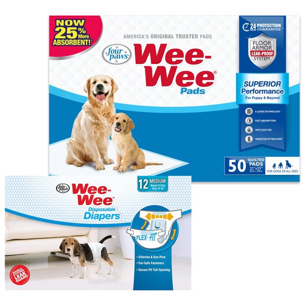 Wee-Wee Disposable Doggie Diapers, Medium, 12 count + Absorbent Dog Pads, 22" x 23", 50 count slide 1 of 11