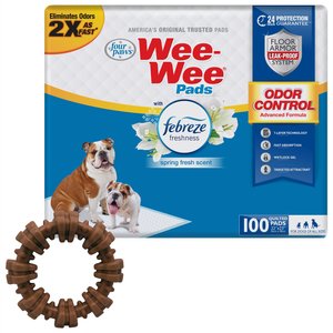 Wee-Wee Odor Control Dog Pee Pads, 22 x 23-in + Nylabone DuraChew Ring Dog Toy