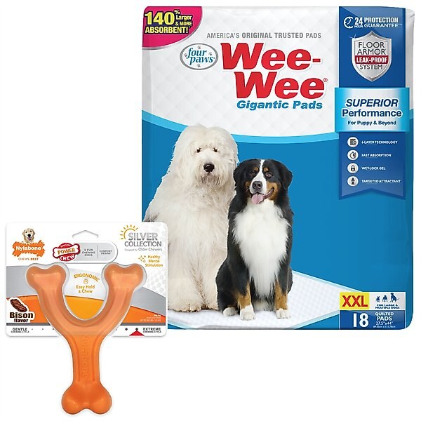 Wee-Wee Dog Pads, 27.5" x 44", 18 count + Nylabone Silver Collection Power Chew Dog Chew Toy slide 1 of 10
