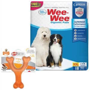 Wee-Wee Dog Pads, 27.5" x 44", 18 count + Nylabone Silver Collection Power Chew Dog Chew Toy
