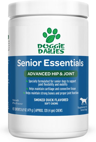 Doggie Dailies Advanced Smoked Duck Flavored Soft Chew Hip & Joint Supplement for Senior Dogs, 120 count slide 1 of 8