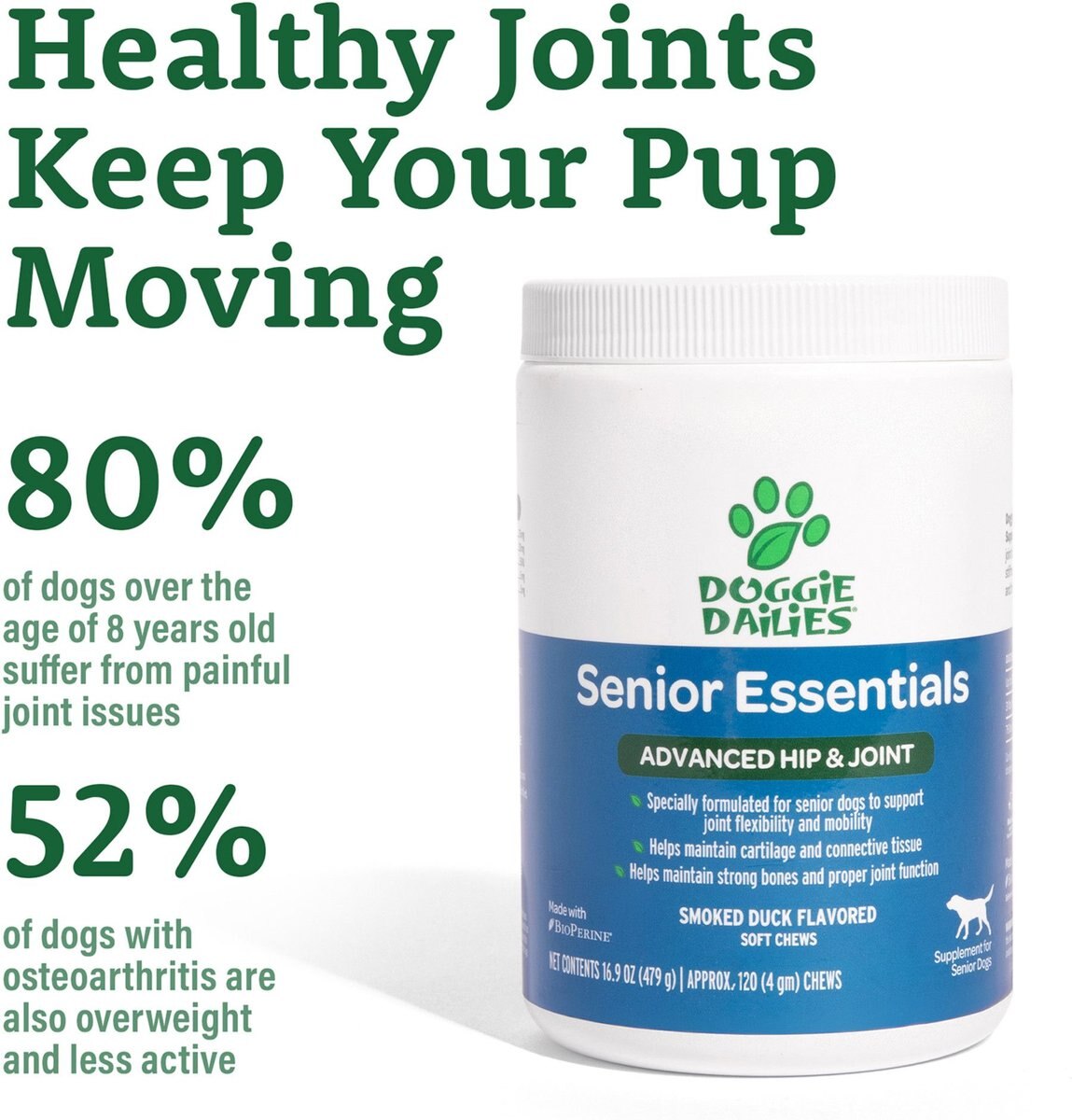 DOGGIE DAILIES Advanced Smoked Duck Flavored Soft Chew Hip & Joint