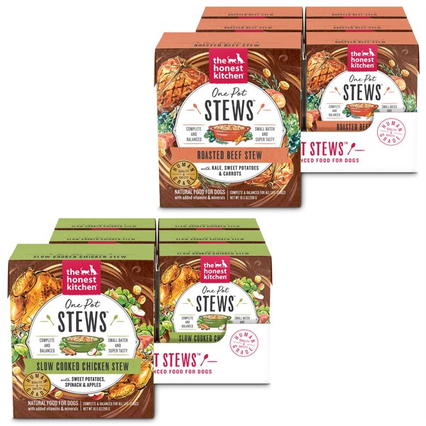 The Honest Kitchen One Pot Stews Slow Cooked Chicken + One Pot Stews Roasted Beef Stew Wet Dog Food slide 1 of 9