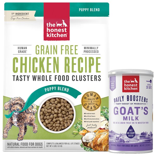 The Honest Kitchen Whole Food Clusters Chicken Recipe + Daily Boosters Instant Goat's Milk with Probiotics for Dogs slide 1 of 9