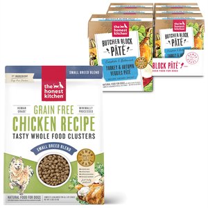 The Honest Kitchen Whole Food Clusters Chicken Recipe Dry Food + Butcher Block Pate Turkey & Autumn Veggies Pate Wet Dog Food