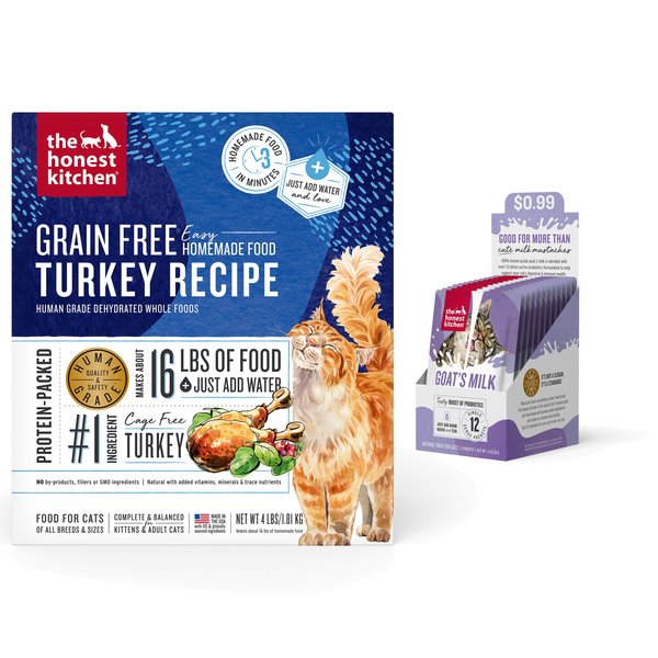 The Honest Kitchen Dehydrated Turkey Cat Food + Goat's Milk with Probiotics Dehydrated Cat Treats slide 1 of 9