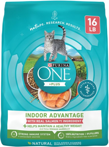 Purina ONE +Plus Indoor Advantage with Real Salmon Natural Adult Dry Cat Food, 16-lb bag slide 1 of 9