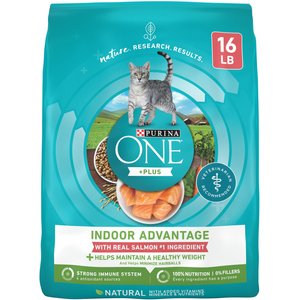 Purina ONE +Plus Indoor Advantage with Real Salmon Natural Adult Dry Cat Food, 16-lb bag