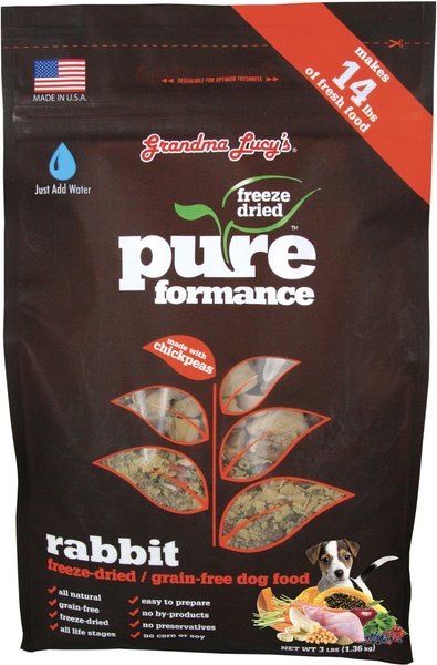 Grandma Lucy's Pureformance Rabbit Grain-Free Freeze-Dried Dog Food, 3-lb bag slide 1 of 5