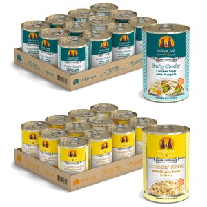 Weruva Paw Lickin' Chicken in Gravy + Funky Chunky Chicken Soup with Pumpkin Canned Dog Food