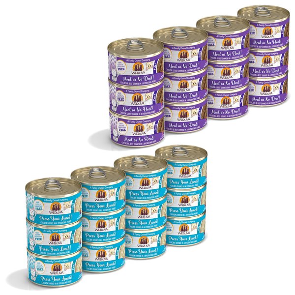 Weruva Classic Cat Press Your Lunch! Chicken Pate + Classic Cat Meal or No Deal Chicken & Beef Pate Canned Cat Food, 3-oz can, case of 12 slide 1 of 9