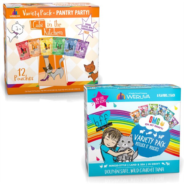 Weruva Cats in the Kitchen Variety Pack + BFF OMG Potluck O' Pouches Variety Pack Cat Food Pouches slide 1 of 9