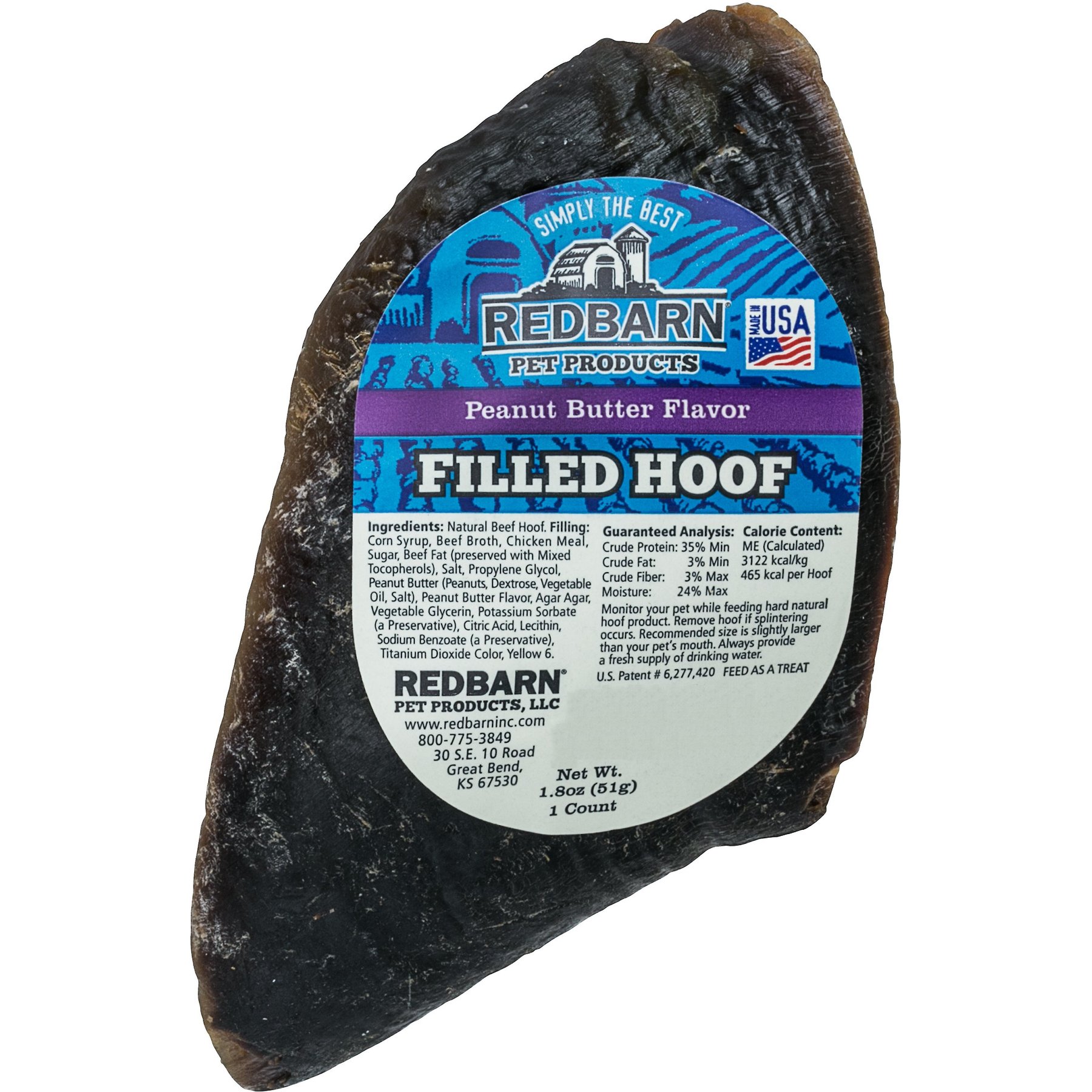 REDBARN Peanut Butter Filled Cow Hooves Dog Treats, 4in chew, 1 count