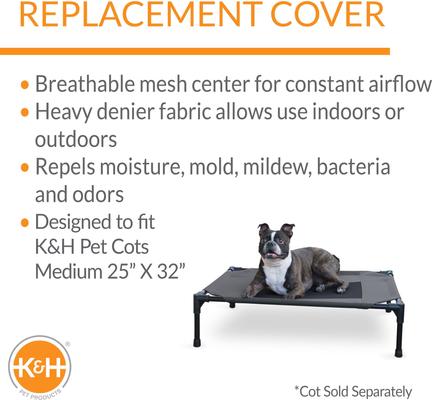 Show full view: K&H Pet Products Original Pet Cot Replacement Dog Bed Cover, Charcoal/Black, Medium slide 2 of 11