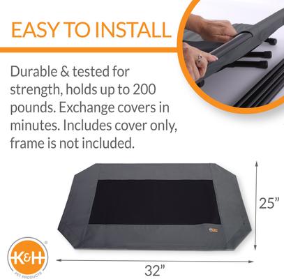 Show full view: K&H Pet Products Original Pet Cot Replacement Dog Bed Cover, Charcoal/Black, Medium slide 3 of 11