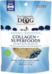 Exclusively Pet Collagen + Superfood Chews Blueberry Dog Dental Treats, 4-oz bag slide 1 of 6
