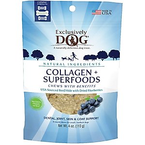 Exclusively Pet Collagen + Superfood Chews Blueberry Dog Dental Treats, 4-oz bag
