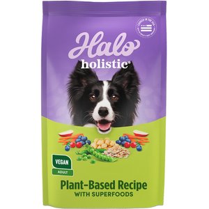 Halo Holistic Vegan Dog Food Complete Digestive Health Plant-Based Recipe with Superfoods Adult Formula Dry Dog Food Bag, 3.5-lb bag