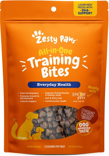 Zesty Paws All-in-One Peanut Butter Flavored Soft & Chewy Training Bites Dog Treats, 8-oz bag slide 1 of 7