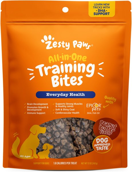 Zesty Paws All-in-One Peanut Butter Flavored Soft & Chewy Training Bites Dog Treats, 12-oz bag slide 1 of 7