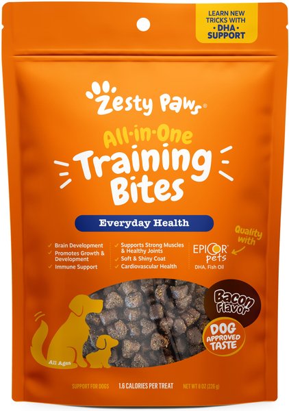 Zesty Paws All-in-One Bacon Flavored Soft & Chewy Training Bites Dog Treats, 8-oz bag slide 1 of 7