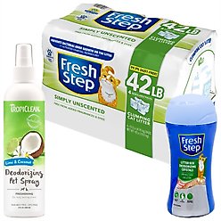 Starter Kit - Fresh Step Simply Unscented Clumping Clay Cat Litter, 10.5-lb bag, pack of 4 + 2 other items