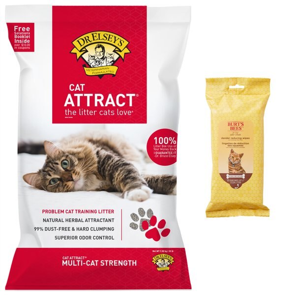 Dr. Elsey's Precious Cat Attract Unscented Cat Litter + Burt's Bees Dander Reducing Wipes for Cats slide 1 of 8