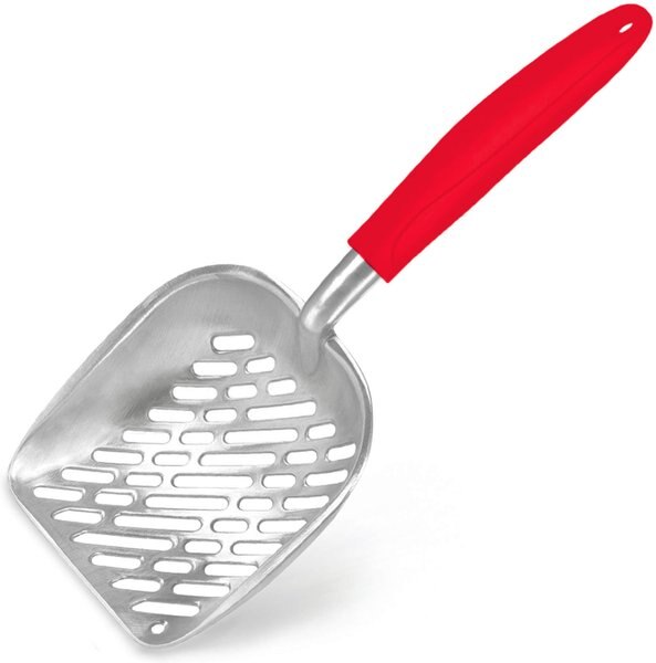WePet Kattenbakschep, aluminium zeefje, Kitty metalen schep, diepe schop met diagonaal zeefgat, lange steel, poepheffer voor kattenbak, groot formaat, groen handvat
