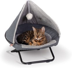 K&H Pet Products Covered Elevated Cozy Cat Hammock Bed, Gray, Small