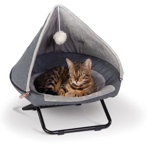 K&H Pet Products 19-in Hooded Elevated Cozy Cat Bed, Gray, Small