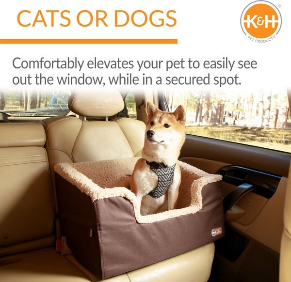 Booster Car Seat K&H Pet Products Bucket Booster Dog Car Seat - Washable, Sturdy Booster Seats For Small & Medium Dogs, 2 Safety Leashes, Gray/Cream Car Booster Seat