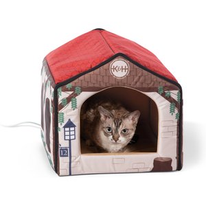 K&H Pet Products Thermo-Indoor Washable Pet House Heated Cat Bed, Tan Cottage
