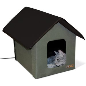K&H Pet Products Outdoor Heated Kitty House Cat Shelter, Olive & Black