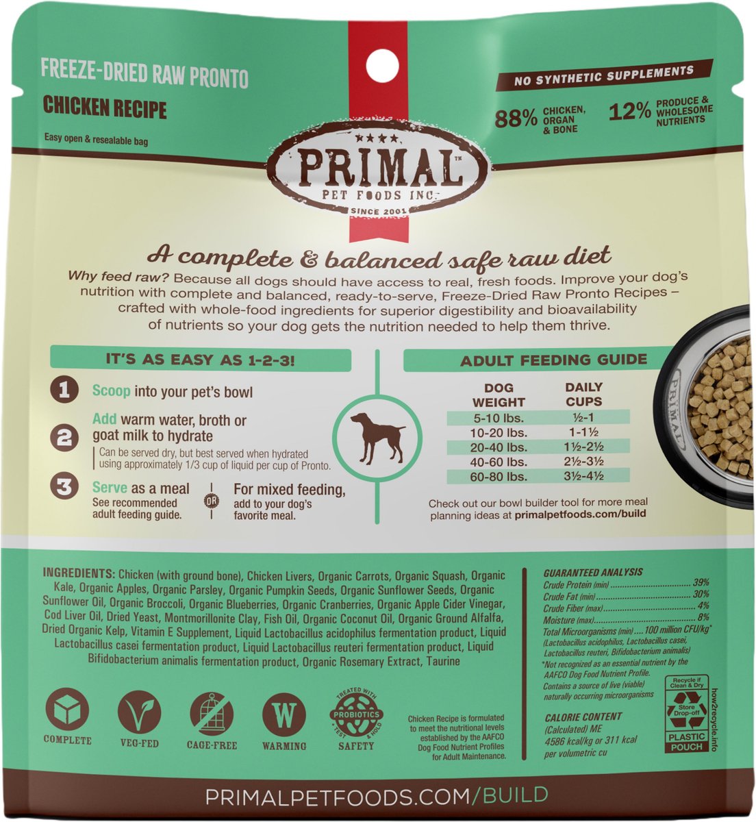 PRIMAL Raw Pronto Chicken Recipe Dog FreezeDried Food, 25oz bag