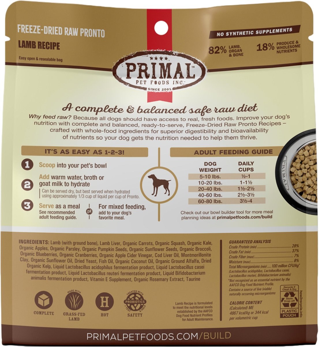 PRIMAL Raw Pronto Lamb Recipe Dog FreezeDried Food, 25oz bag