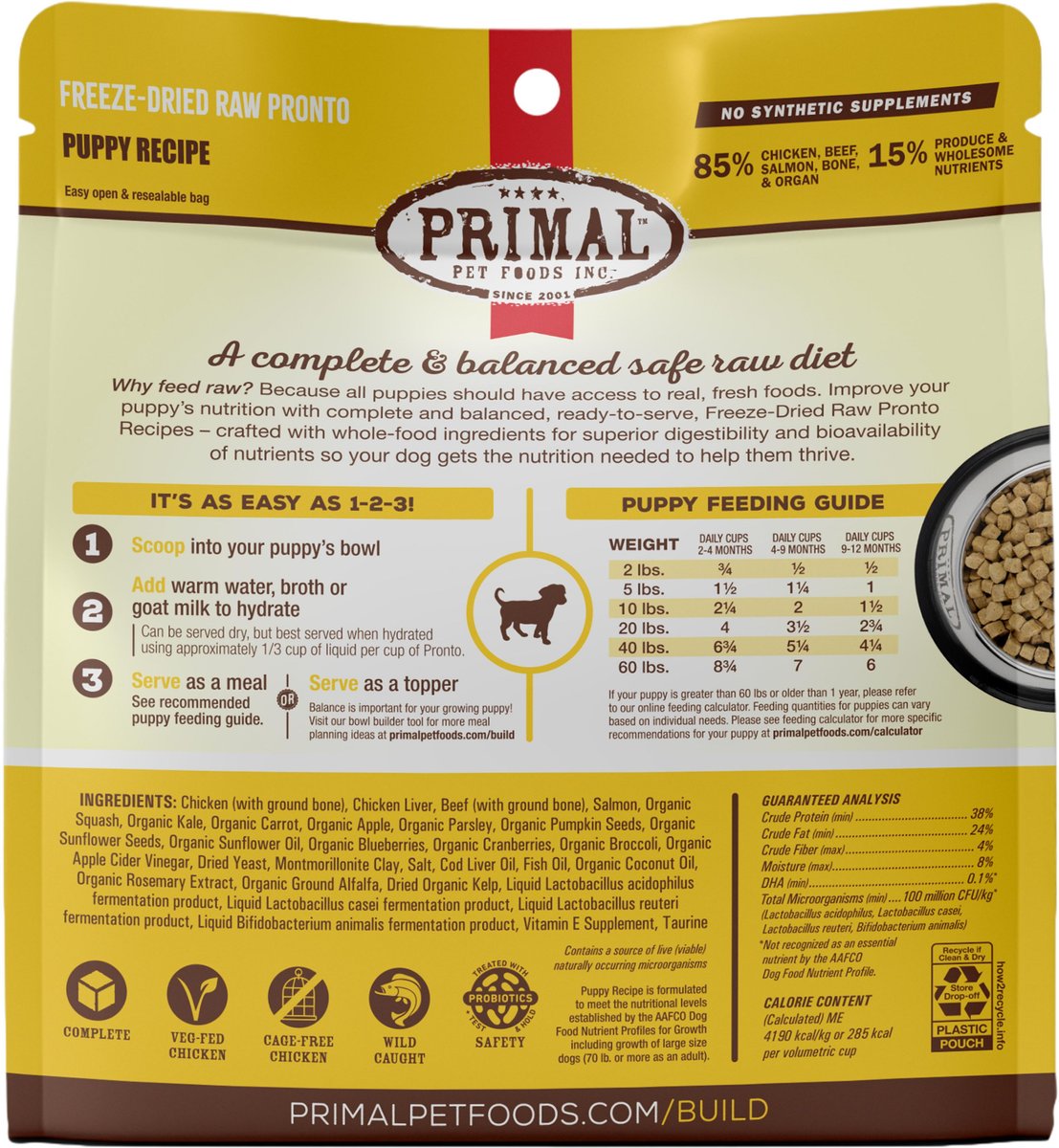 PRIMAL Raw Pronto Puppy Recipe Dog FreezeDried Food, 25oz bag