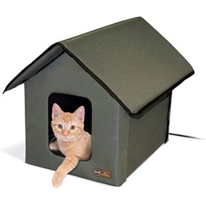 K&H Pet Products Outdoor Heated Kitty House Cat Shelter, Olive