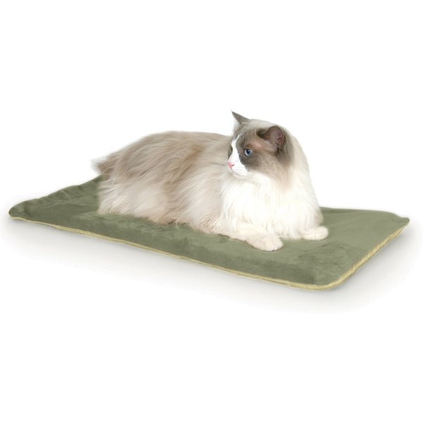 K&H PET PRODUCTS ThermoKitty Mat Heated Cat Bed, Sage/Tan