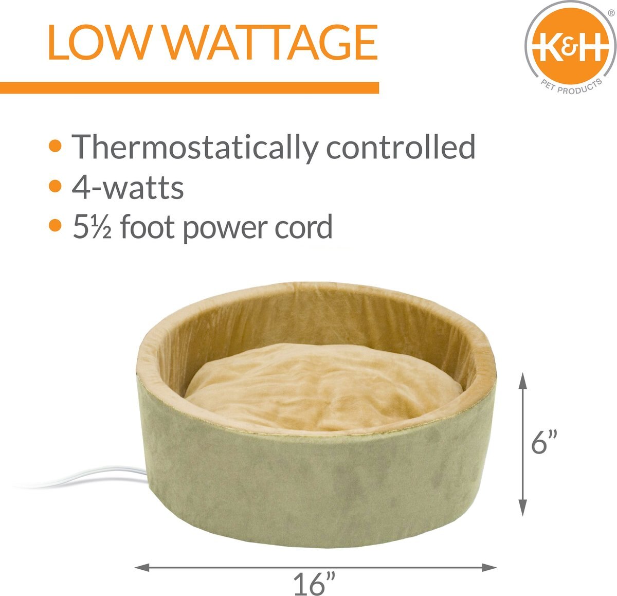 K&H PET PRODUCTS ThermoKitty Bed Indoor Heated Cat Bed, Sage, Small