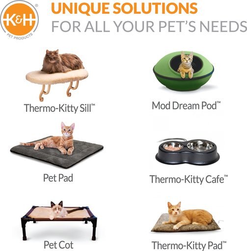 K&H Pet Products Thermo-Kitty Bed Indoor Heated Cat Bed, Sage, Large