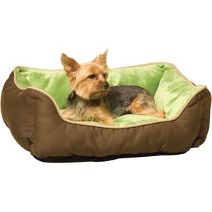 K&H Pet Products Self-Warming Two Tone Lounge Sleeper Bolster Cat & Dog Bed, Mocha/Green