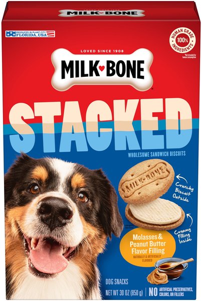 Milk-Bone Stacked Biscuits Molasses & Peanut Butter Flavor Dog Treats, 30-oz box slide 1 of 9