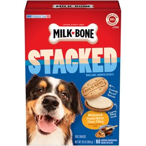 Milk-Bone Stacked Biscuits Molasses & Peanut Butter Flavor Dog Treats, 30-oz box