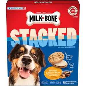 Milk-Bone Stacked Biscuits Molasses & Peanut Butter Flavor Dog Treats, 10-oz box, case of 9