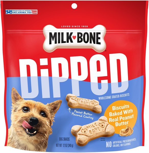 Milk-Bone Dipped Biscuits Baked with Real Peanut Butter Dog Treats, 12-oz bag, case of 4 slide 1 of 7