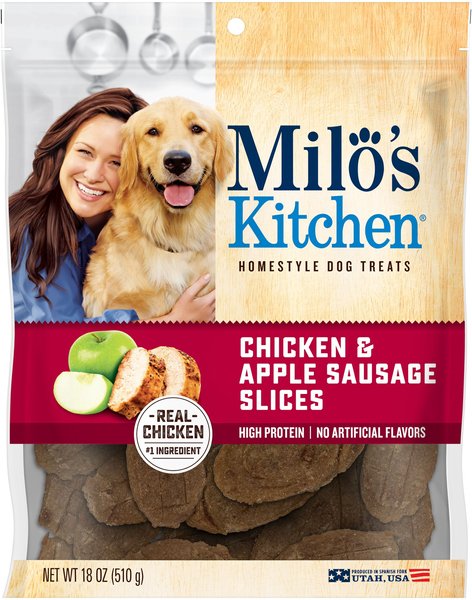 Milo's Kitchen Chicken & Apple Sausage Slices Dog Treats, 18-oz bag slide 1 of 3