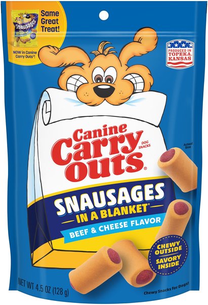 Canine Carry Outs Snausages in a Blanket Beef & Cheese Flavor Dog Treats, 4.5-oz bag, case of 12 slide 1 of 4