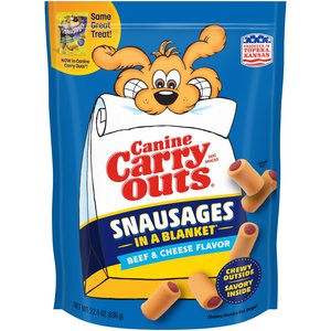 Canine Carry Outs Snausages in a Blanket Beef & Cheese Flavor Dog Treats, 22.5-oz bag, case of 4