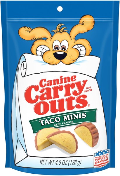 Canine Carry Outs Taco Minis Beef Flavor Dog Treats, 4.5-oz bag, case of 6 slide 1 of 3