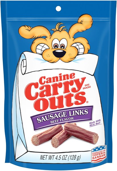 Canine Carry Outs Sausage Links Beef Flavor Dog Treats, 4.5-oz bag, case of 12 slide 1 of 3